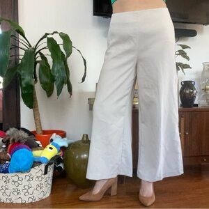 Solid Beige Cropped Wide Leg Pants